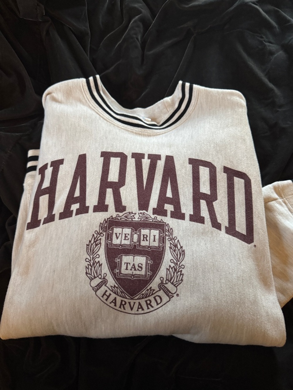 Champion Harvard Crewneck Sweatshirt - Cream with Maroon